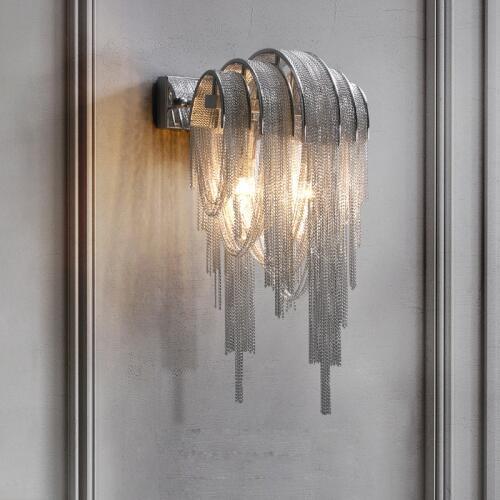 Chrome Aluminum Chain Led Wall Light Hotel Wall Fixtures mirror Wall Lamp For Living Room Bedroom Wall Fixture Indoor Lighting