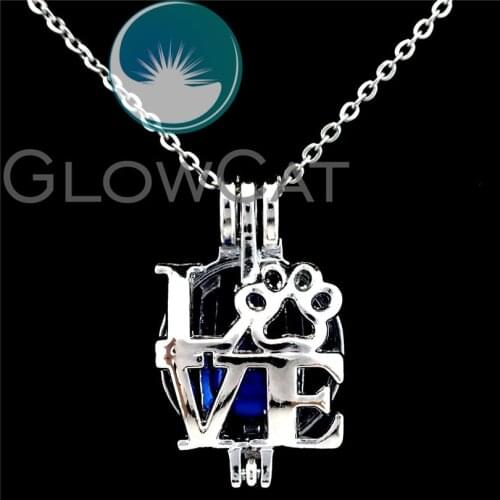 K772 Letter Love Paw Print Beads Cage Perfume Essential Oil Diffuser Stone Pearl Cage Locket Necklace Pendants for Oyster