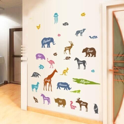 Animals Combination Stickers Animal Silhouette Wall Sticker for Kids Children Rooms Home Decoration Decals Nursery Home Decor