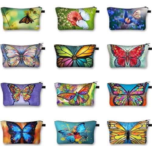 3D Butterfly Print Cosmetic Bags Women Makeup Bag Waterproof Makeup Bag Travel Organizer Handbag Women Multifunction Coin Case