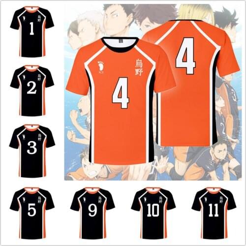 Anime Haikyuu Cosplay Costume Karasuno High School Short Sleeve Tshirts Costumes for Men Hinata Shyouyou Kageyama Tobio Uniform