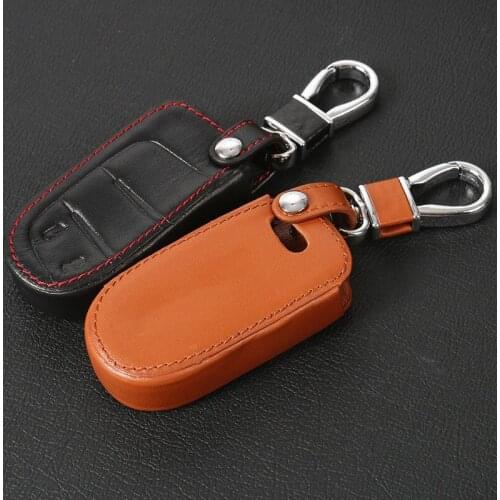 Leather Car Key case bag Remote Fob Case Bag With keychain Fit For Dodge RAM Challenger Charger