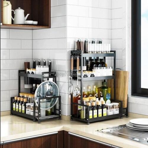 Stainless Steel Kitchen Shelf Condiment Household Countertop Seasoning Rack Desktop Multi-function Knife Rack Storage Rack