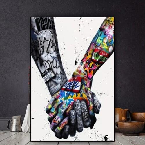 Lovers Holding Hands Graffiti Art Canvas Posters And Prints Abstract Street Art Paintings On the Wall Art Pictures Home Decor