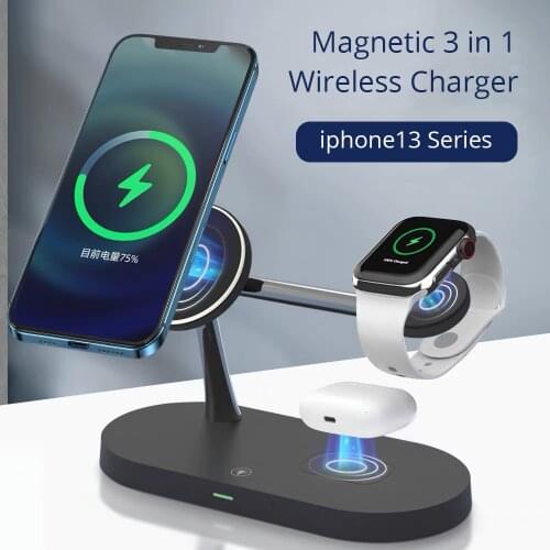 4 in 1 Magnetic Wireless Charger for iPhone 12 Pro Max Apple Watch Airpods Pro 15W Fast Chargers Stand for Xiaomi Samsung