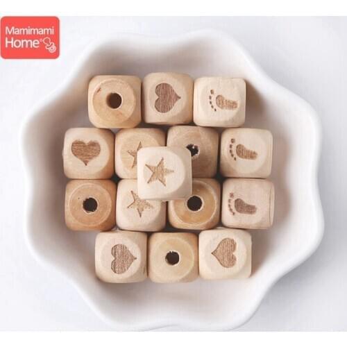 Mamihome 100pc 12mm Wooden Printed Bead Heart Baby Teether BPA Free DIY Nursing Necklace Gifts ChildrenS Goods Wooden Blank Toy
