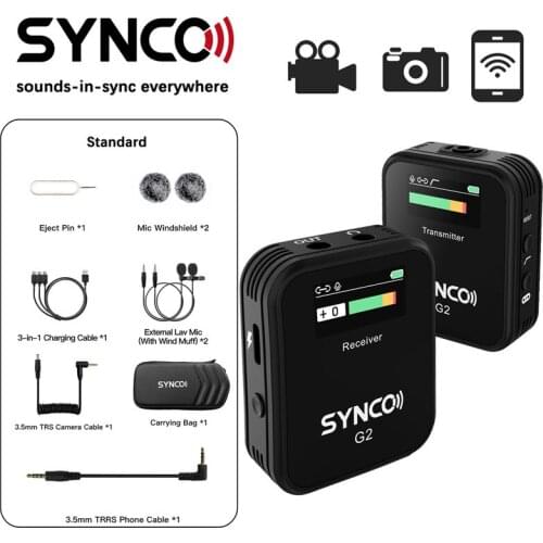 Newest SYNCO G1 G2 Digital screen Microphone Wireless Lavalier Microphone System Kit 2.4GHz for Smartphone DSLR Camera