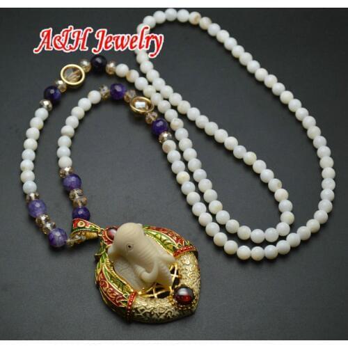 Fashion Women Sweater Chain Necklace Gold Color With Bone Carved Ganesh Pendants