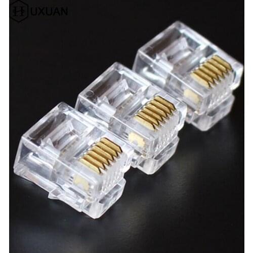 JETTING 100Pcs 6P6C Crystal Head RJ12 Modular Plug Gold Plated Network Connector For Solid Phone Cables Connectors