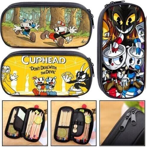 Cartoon cuphead / mughead print Cosmetic Cases boys girls pencil bag school case teenage makeup bag kids pencil box gift