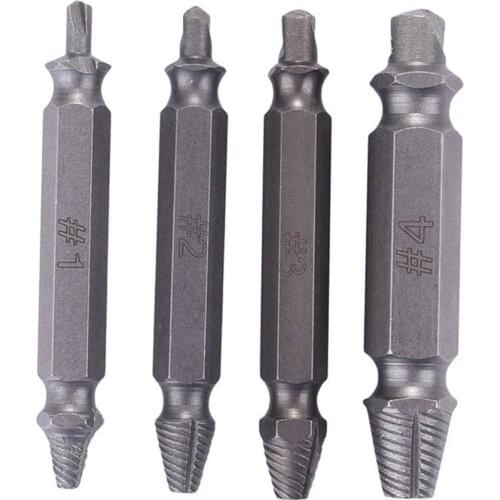 4Pcs/set Damaged Screwdriver Extractor Set Double Side Broken Screw Bolt Stud Remover Puller Center Drill Bit Removal Tools