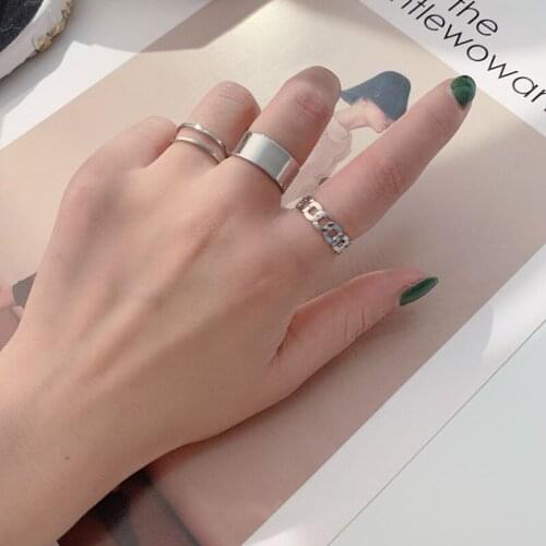 Hiphop Punk Open Rings Set Geometry Adjustable Rock Alloy Index Finger Rings for Women Party Birthday Jewelry Accessories