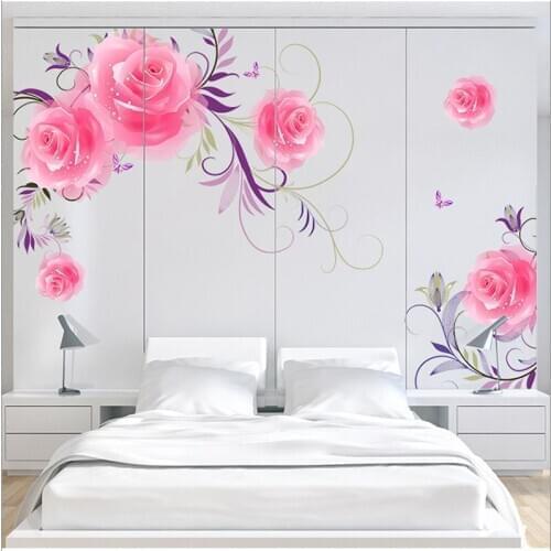 3D Rose Flower Wall Stickers Living Room TV Backdrop Decoration Aesthetic Home Decal Art