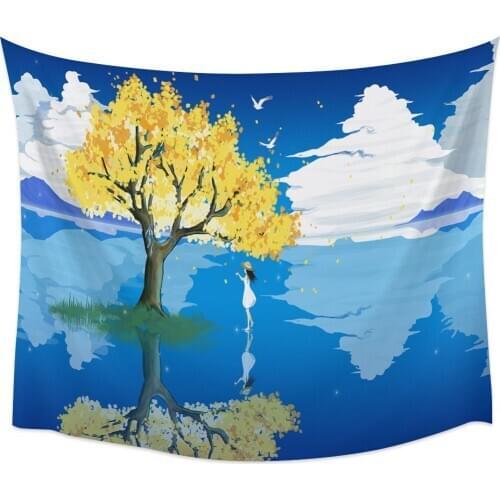 Baiyun Lake Girl Reflection Tapestry Wall Hanging Home Wall Decor Bedroom Tapestry Yoga Mat Picnic Mat