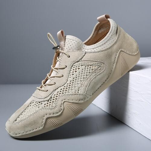New Mens Casual Shoes Lace up Breathable Flat Genuine Leather Shoes Male Soft Driving Flats Fashion Sneakers
