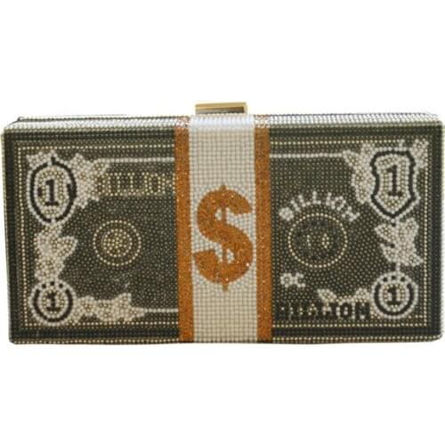 New Trendy Luxury Rhinestone Crystal Billion Clutch Money Bag Purse Dollar Clutch Evening Handbag Diamond Bling Money Bag Purse