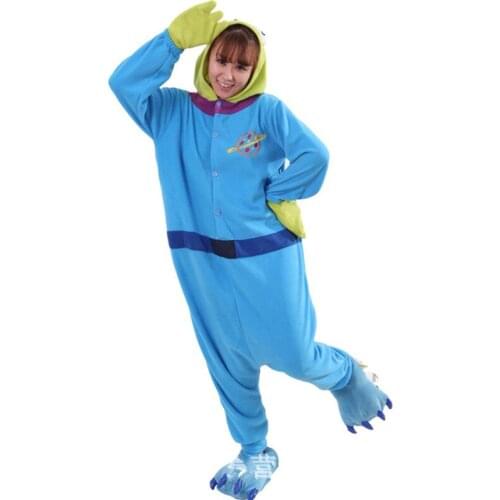 New Cartoon Anime toy Green Aliens Onesie Halloween Cosplay ALLEN Squeeze Toy Alien Adult fleece Pajamas Sleepwear Jumpsuit