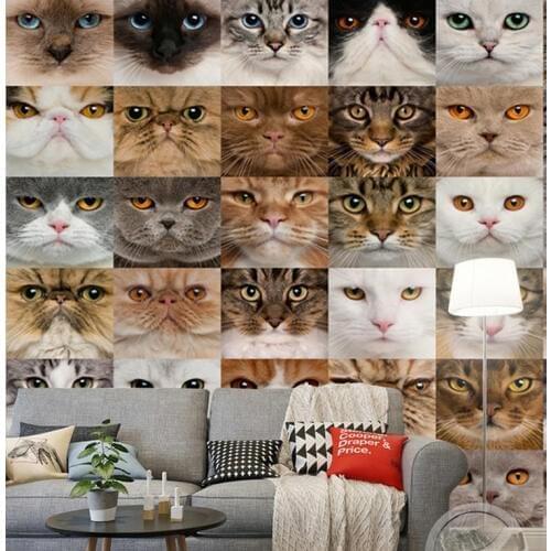 Large Murals Cats Animal 3d Wallpaper Papel Mural for Bedroom TV Sofa Background 3d Wall Photo Murals Wall paper 3d Wall Sticker