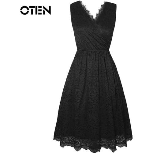OTEN Vestido de festa V-neck Dress Backless Sleeveless Women Elegant Dating A-Line Party Lace Sexy Dress