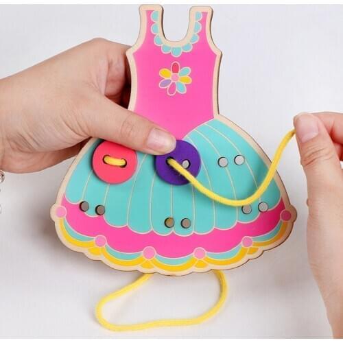 Montessori Dress Wood Toys Threading Board Button Training Hand-eye Coordination Learning Fine Motor Life Skills Boys Girls Toys