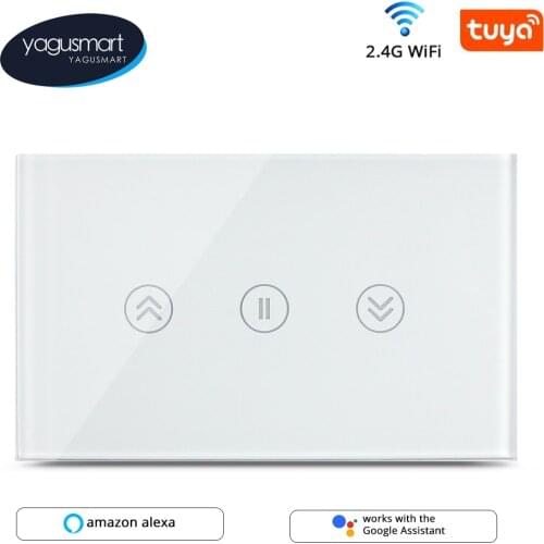 Yagusmart Tuya Smart Curtain Switch US WiFi Roller Shade Touch Switch for Roller Shutter Slide Garage Voice Control by Alexa