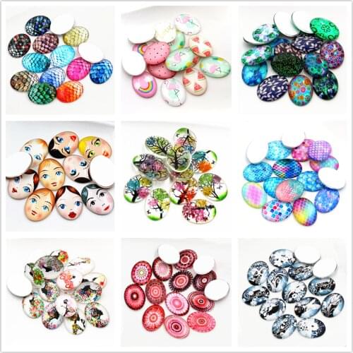 5pcs/Lot 30x40mm New Fashion Flower Tree leaf Girl Handmade Photo Glass Cabochons Pattern Domed Jewelry Accessories Supplies