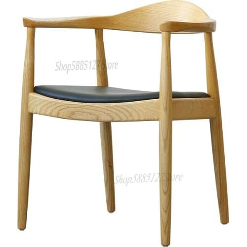 Household Solid Wood Chair Nordic Modern Minimalist Kennedy President Chair Dining Chair American Leather Circle Computer Seat