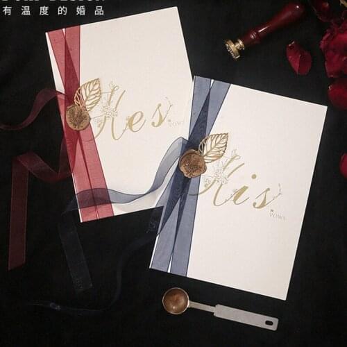 2pcs wedding favors bride and groom vows pink oath card romantic gold key decoration with pen book His & Her photo prop
