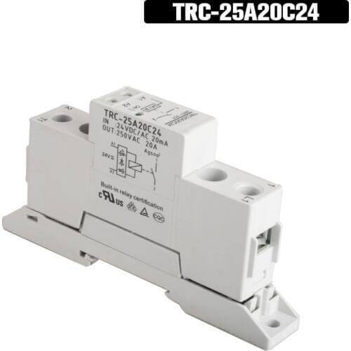 TRC-25A20C24 High Power Din Rail Relay 24VDC/AC 20mA Input 250VAC 20A Output Soft Starting Electromagnetic Contact Relay Module