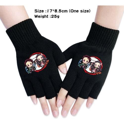 Demon Slayer Kimetsu no Yaiba Knitted Gloves Cartoon Half Finger Boys Girls Autumn Winter Warm Unisex Black Cosplay Mittens Gift