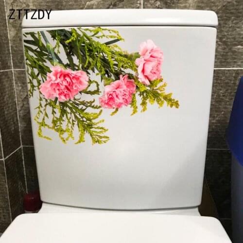 ZTTZDY 22.5*18CM Pink Carnation WC Decoration Toilet Seat Stickers Home Room Wall Decal T2-0670