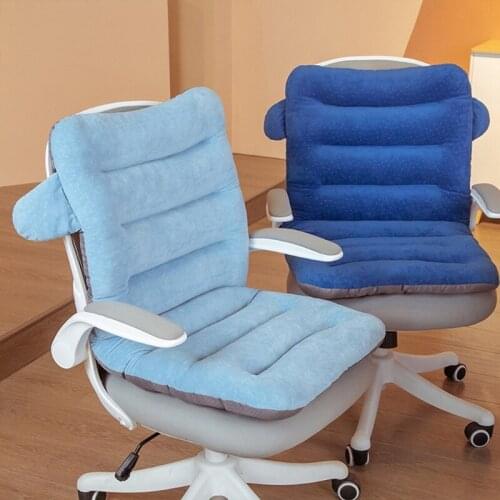 Thickened Plush Office Computer Chair Cushion with Adjustable Ties Solid Color Breathable Seat Back Support Pillow