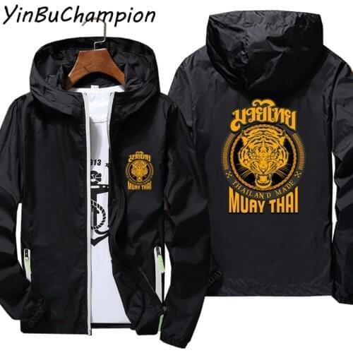 Mens Women Muay Thai Tiger Thailand Hooded Bomber Zipper Thin Sunscreen Windbreaker Skin Coat Jacket Sports Pilot Cycling 7XL