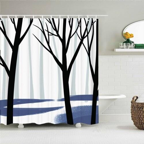 Waterproof Shower Curtain with Hooks Trees Birch Forest Birds Printed Bathroom Curtains Polyester Cloth for Bathroom Decoration