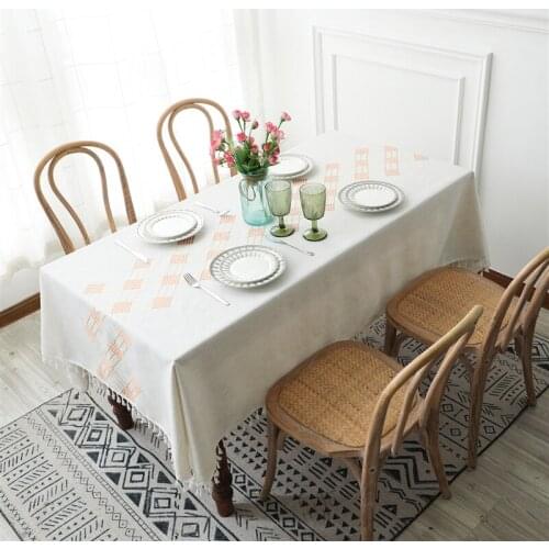 Embroidered Tablecloth Cotton Linen Rectangle Tassel Table Cover Coffee Table for Living Room Desk Cover Mesas De Centro Para