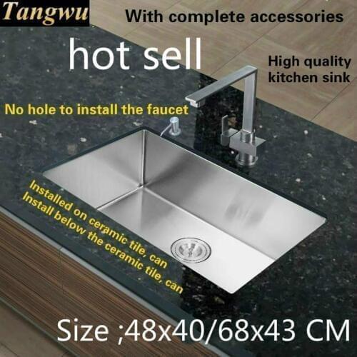 Tangwu High-grade food grade 304 stainless steel 1.2 MM kitchen sink handmade small single slot 48X40/68X43X20 CM