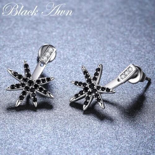 New Birthday Present 925 Sterling Silver Jewelry Engagement Stud Earrings for Women Black Spinel Female Earring I031
