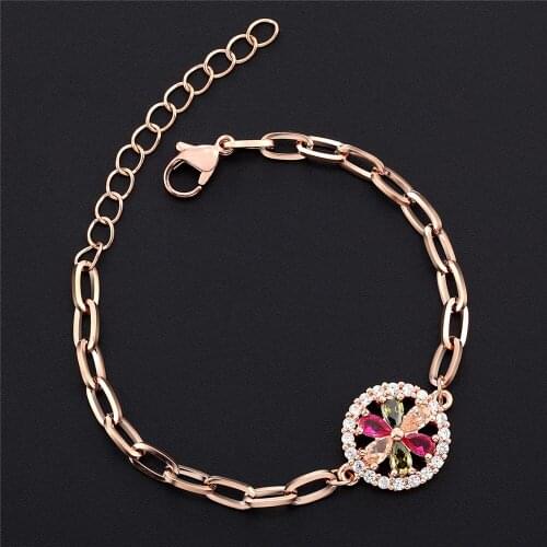 2021 Fashion Cubic Zirconia Adjustable Colorful Sun flower Bracelet For Women Charm Stainless Steel Chain Bangle Best Party Gift