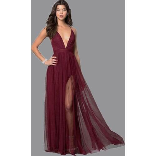 Robe ceremonie femme Women sexy backless chiffon floor-length maxi dress side slit see through long dress for womens wedding