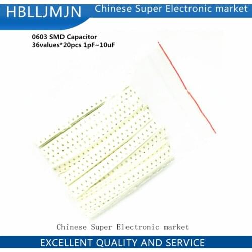0603 SMD Capacitor assorted kit ,36values*20pcs=720pcs 1pF~10uF Samples Kit electronic diy kit