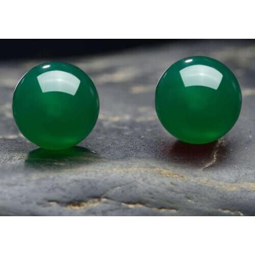 2020 Ethnic Charm 925 Silver Stud Earrings For Women Green Jade Beads Earring Female Chalcedony Gemstone Fine Jewelry Earrings