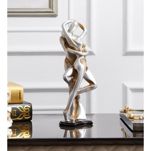 Abstract Sculptures Living Room Wine Cabinet Decoration Creative Wedding Gift Hug Dancer Vintage Silver Home Decor Resin Model