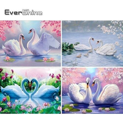 Evershine Diamond Painting Beaded Swan Diamond Mosaic Animal Handwork Cross Stitch Kit Diamond Embroidery Crystal Full Set Gift