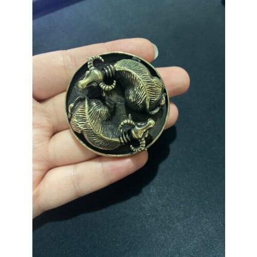 Antique Solid Brass buffalo Miniature Figurines Retro Copper Animal Tea Pet Desktop Ornament Decor Crafts Keychain Pendants