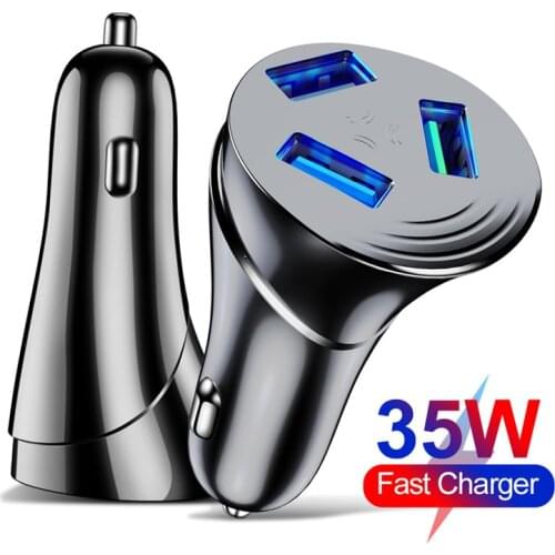 UKGO 35W 3 Ports USB Car Charger 3A USB QC 3.0 Fast Charging For iPhone 11 12 Xiaomi Huawei Mobile Phone Charger Adapter in Car