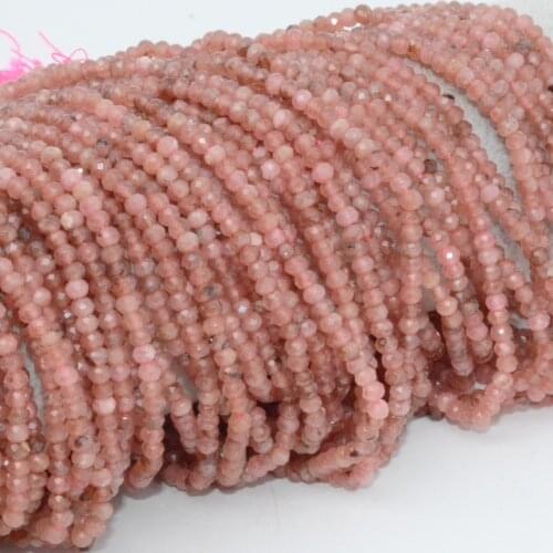Natural Peach Translucent Rhodochrosite Faceted Rondelle Beads 4mm, Thickness 2.5mm-3mm