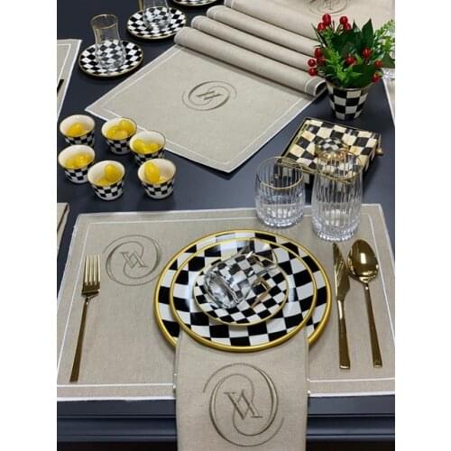 Drop Efe Tea & Arabian Coffee Cup Set 18 Pieces Checkerboard
