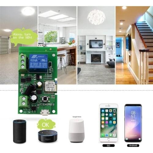 DC7V-32V Self-locking Intelligence WiFi Relay Module RF433 Receive 10A Relays Work with Alexa Google Assistant, eWeLink Wife