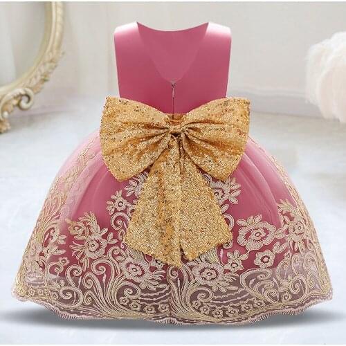 Infant Dress Flower 1st Birthday Dress For Baby Girl Clothes Lace Bow Tutu Princess Baptism Dress Party Wedding Dress