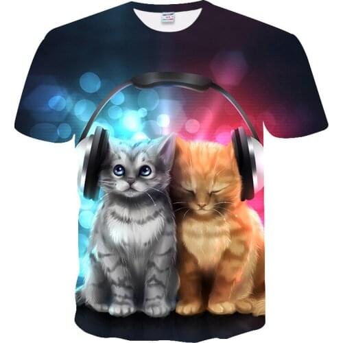 Summer 3D mens and womens T-shirts Super cute cat shirt O-neck ultra-thin breathable t shirt Summer casual womens t-shirt top